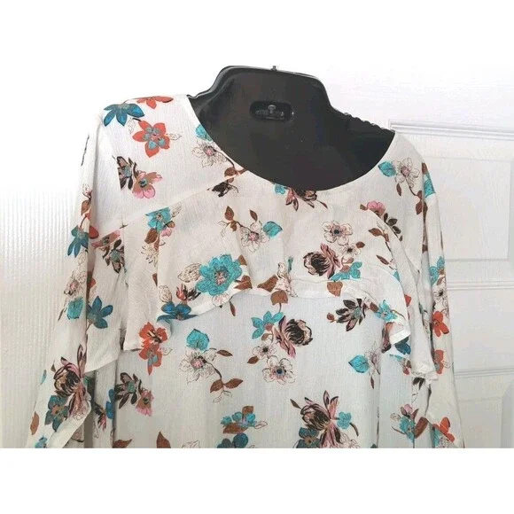 Stevie Hender Floral Dress Sz Medium Ruffled Bell Sleeve Knee Length Lagenlook - Picture 7 of 9